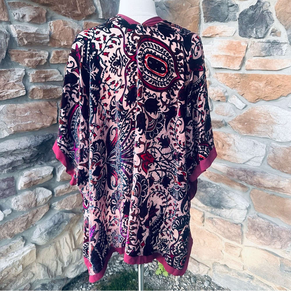 Soft Surroundings Velvet Wine Paisley Topper Kimono - Picture 8 of 16